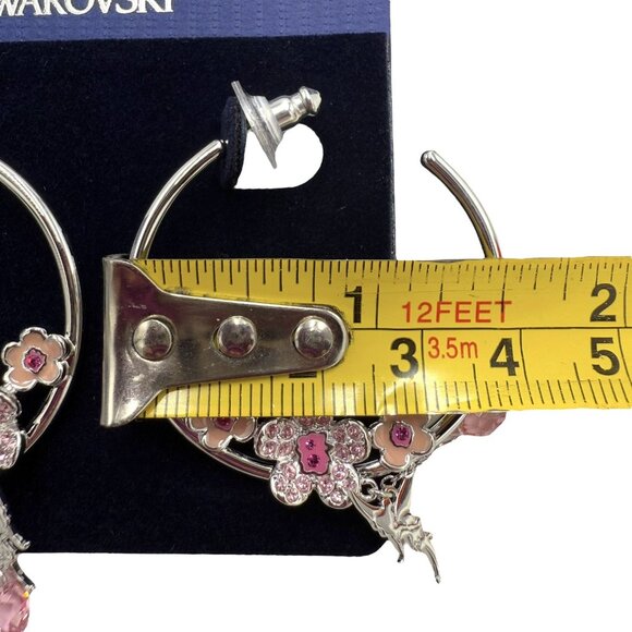 Swarovski Disney Crystal Tinker Bell Cherry Blossom Hoops Earrings Silver NEW - Picture 4 of 9